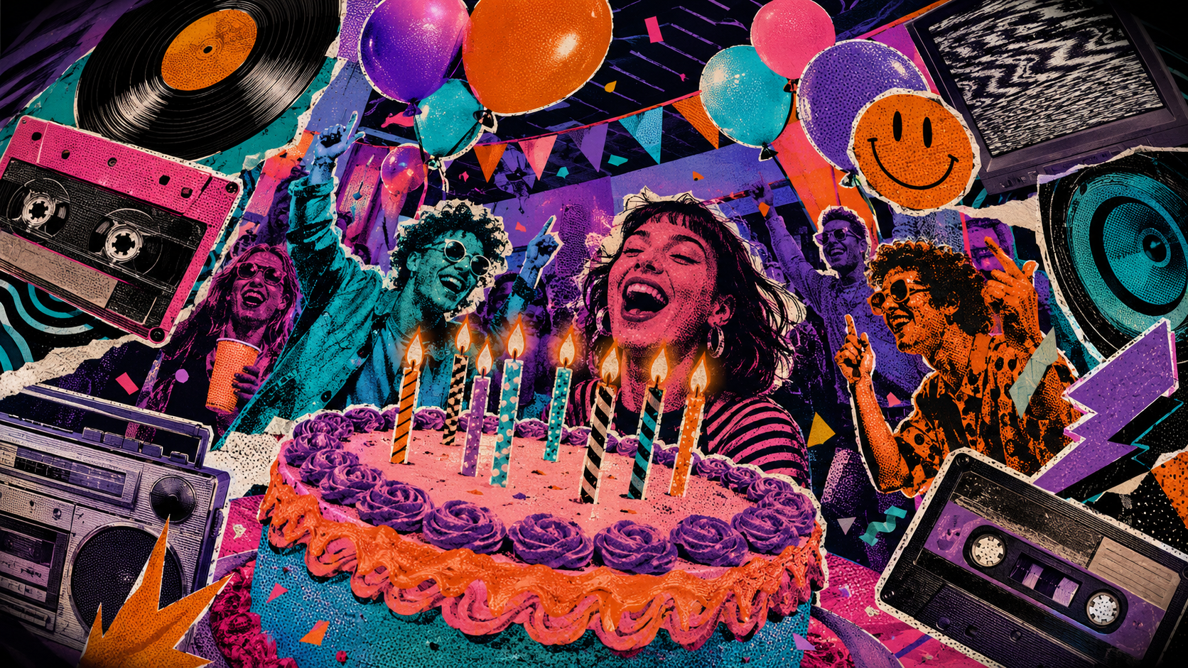 Fiesta de cumpleaños con música de fondo y velas encendidas