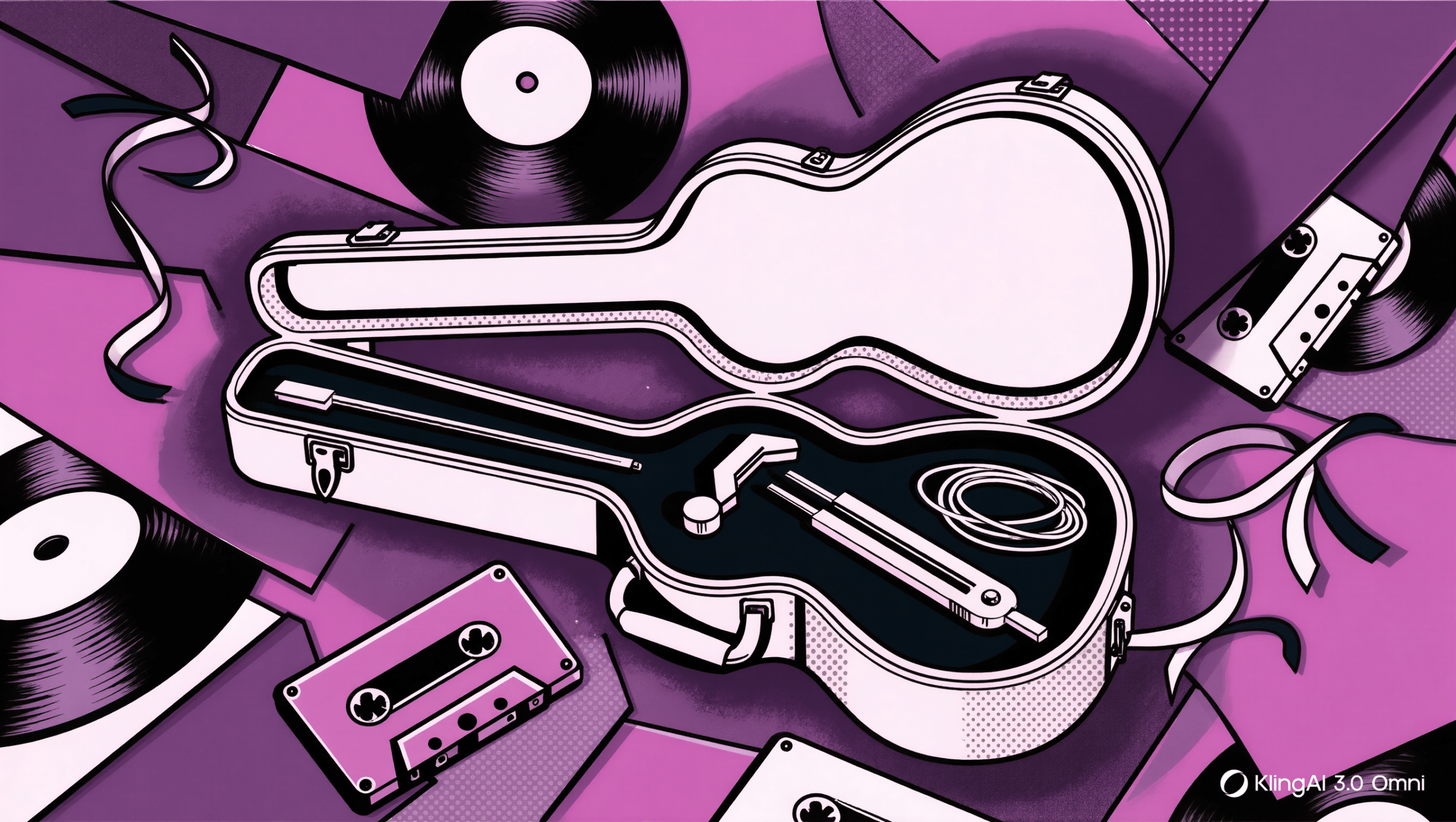 estuche de guitarra abierto con diapasón capo y cuerdas de repuesto