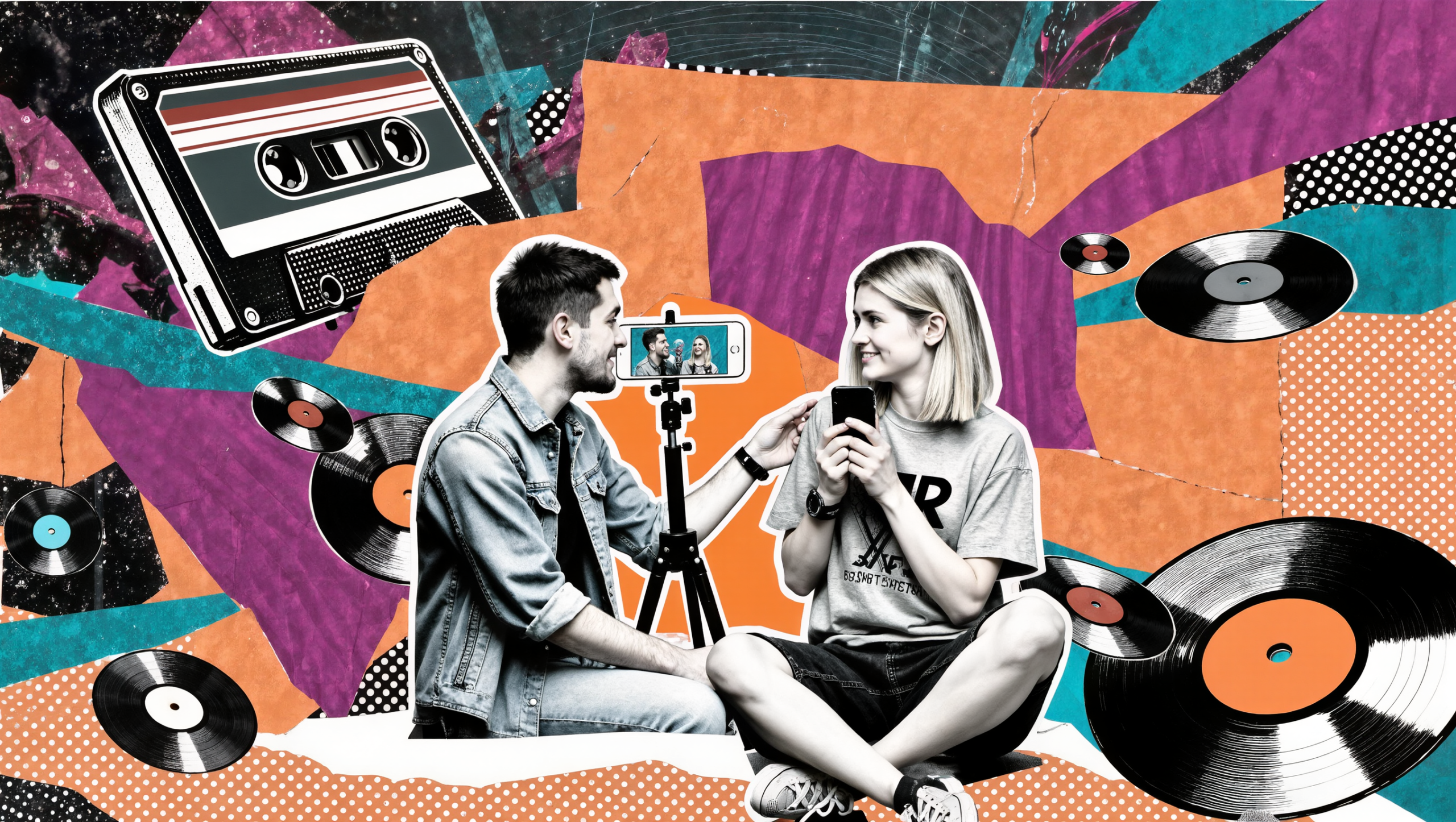 Cómo Crear Contenido Viral en Redes Sociales: 15 Claves 2026 5 Dos creadores de contenido grabando juntos una colaboración para redes sociales