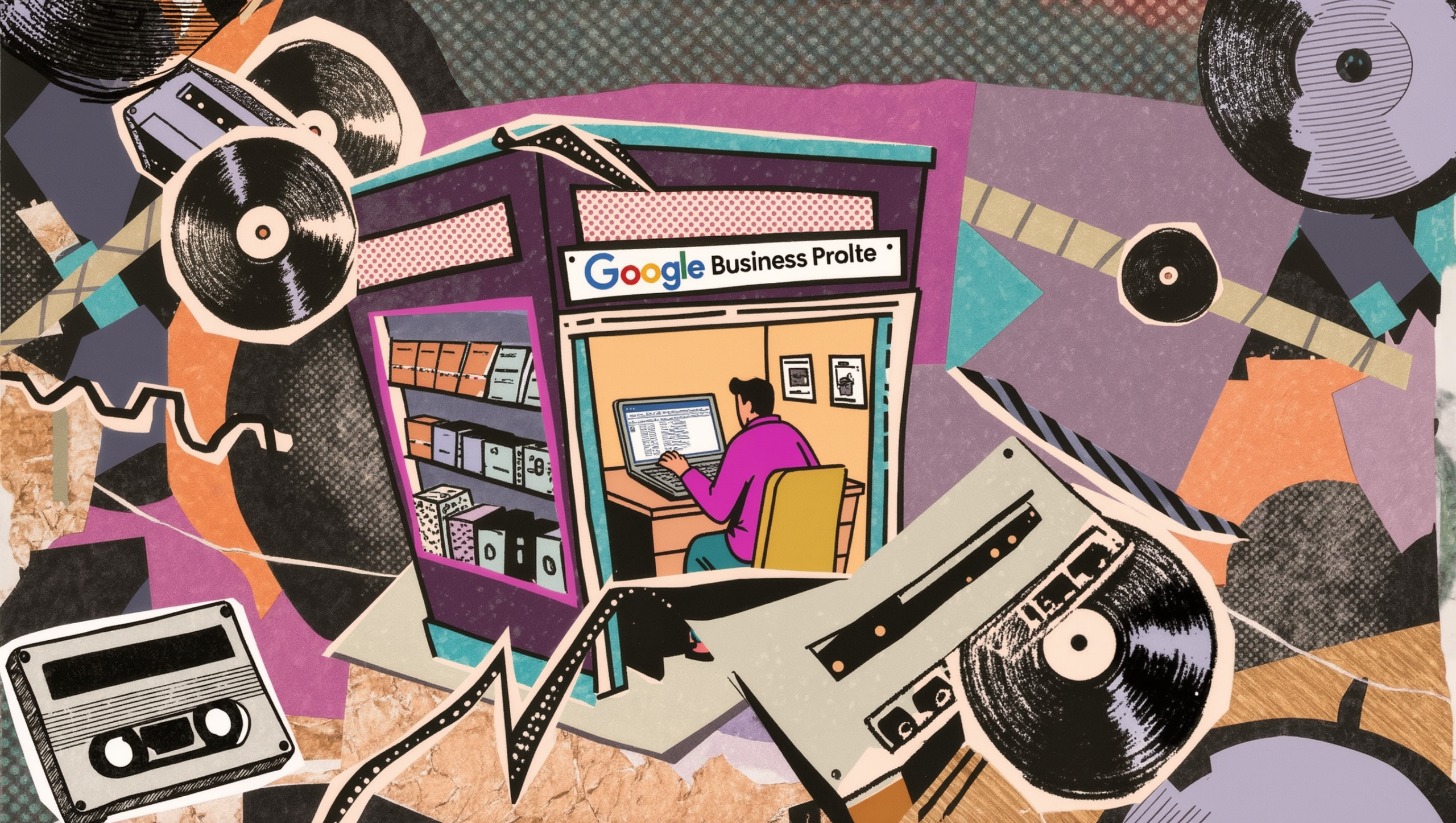 SEO Local para Negocios Pequeños: la Guía Definitiva para Aparecer en Google Maps 3 Dueño de una pequeña tienda revisando su perfil de Google Business Profile en un ordenador portátil