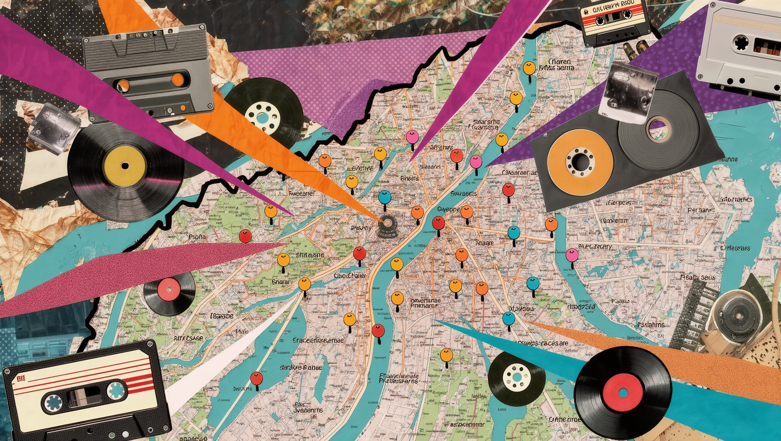 SEO Local para Negocios Pequeños: la Guía Definitiva para Aparecer en Google Maps 4 Mapa de una ciudad española con chinchetas marcando la ubicación de varios pequeños negocios locales